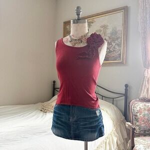 Y2K Studio M red rosette detail tank top petite small‎